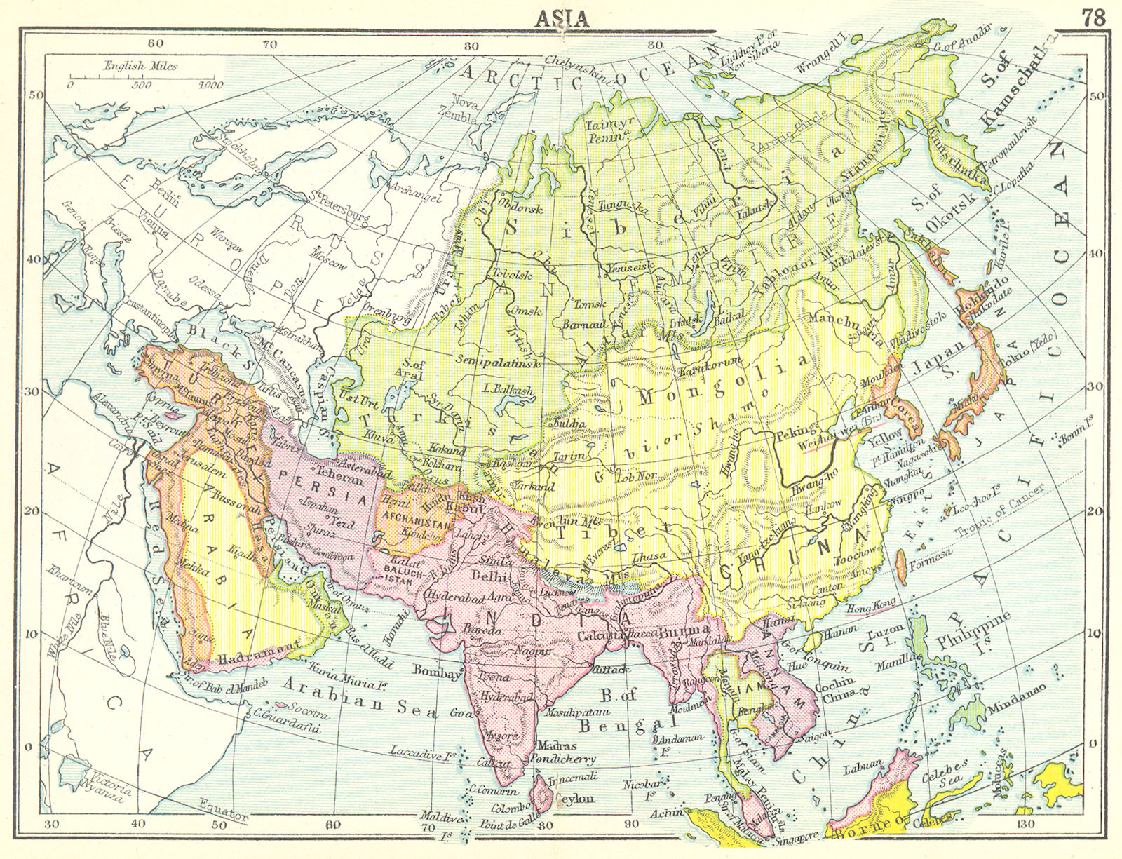 ASIA. Asia; Small map 1912 old antique vintage plan chart